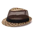 Αναπνεύσιμο καφέ ψάθινο καπέλο Fedora με μαύρη κορδέλα για αντηλιακή προστασία - Ένα μέγεθος / Καφέ