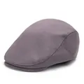 Béret plat violet foncé en sergé de coton avec visière structurée et style vintage - Réglable / Gris