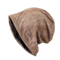 Bonnet tombant en maille marron de style vintage avec plaque métallique logo - Taille unique / Kaki