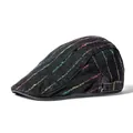Béret rétro japonais en denim noir avec rayures colorées et boucle en métal - Réglable / Noir