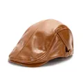 Vintage donkerbruine PU-lederen platte pet in retrostijl met metalen gesp aan de zijkant - Verstelbaar / Khaki