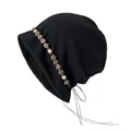 Bonnet noir décontracté avec boutons étoiles vintage et perles pour femmes - Noir