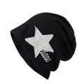 Berretto slouchy nero con toppa a stella grigia e ricamo in stile college americano - Nero