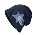 Navy blue knitted beanie featuring a light blue star patch and white HiZlanc embroidery - Navy Blue