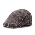 Retro corduroy flat cap in dark brown with adjustable metal buckle and vintage texture - Adjustable / Coffee