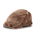 Vintage brown corduroy newsboy cap for men and women with adjustable side buckle - Adjustable / Khaki