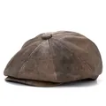 Vintage dark brown distressed newsboy cap with classic eight-panel design for men and women - One Size / Coffee