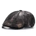 Retro streetstyle newsboy pet met metallic bronzen coating en vintage afwerking - Verstelbaar / Zwart