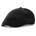 Vintage black faux suede newsboy hat for women with a classic multi-panel stitch design - Adjustable / Black