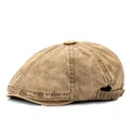 Gorra retro de algodón lavado caqui con hebilla de metal ajustable y diseño de ocho paneles - Ajustable / Caqui