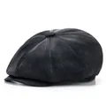 Gorra de repartidor negra vintage para hombre y mujer con textura de cuero mate retro - Talla única / Negro