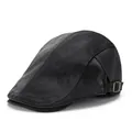 Boina vintage de cuero negro para hombre con hebilla metálica ajustable y diseño de paneles - Negro