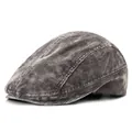 Gorra plana vintage de pana marrón grisáceo para hombre y mujer con estilo retro - Talla Única 58cm / Gris
