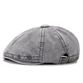 Detalle posterior de gorra estilo newsboy gris oscuro con hebilla de bronce ajustable - Ajustable / Gris