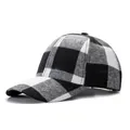 Classic black and white buffalo plaid baseball cap with thick textured fabric for winter - Adjustable / Black & White