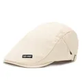 Dettaglio della fibbia in metallo regolabile e etichetta ricamata sulla coppola beige - Regolabile / Bianco