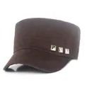 Gorra militar marrón de algodón con remaches cuadrados plateados decorativos - Ajustable / café