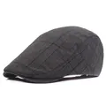 Classic dark grey plaid cotton ivy cap with vintage tweed texture for men and women - Adjustable / Black