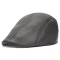 Classic black faux leather duckbill cap with visible fine stitching and warm lining - One Size / Black