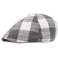 Retro grey and white plaid flat cap in breathable linen blend fabric for men and women - One Size(58cm) / Gray