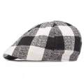 Classic black and white checkered linen beret flat cap with breathable woven texture for men - One Size(58cm) / Black