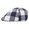 Breathable cotton linen plaid beret for men and women featuring a black and white pattern - One Size(58cm) / Navy Blue