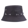 Outdoor black sun hat with SPORT drawstring and metal buttons for hiking and fishing - M (56-58cm) / Black