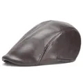Dark brown leather duckbill cap with detailed lychee texture and stitch craftsmanship - One Size / Coffee