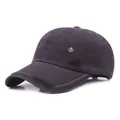 Detail of grey washed cotton cap with side wave embroidery and metal maple leaf badge - Adjustable / Gray