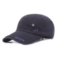 Detail of navy cotton baseball cap with GSIOR embroidery and silver maple leaf badge - Adjustable / Navy Blue