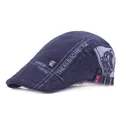 Berretto da uomo blu navy in cotone con rivetto a teschio e ricamo bianco - Regolabile / Blu navy