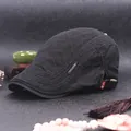 Black beret cap for men featuring diamond quilted stitching and adjustable buckle - Adjustable / Black