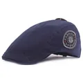 Classic navy blue cotton flat cap with a side embroidered badge and metal star detail - Adjustable / Navy Blue