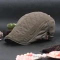 Olive brown quilted beret ivy cap for men with adjustable metal buckle and side badge - Adjustable / Army Green