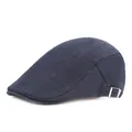 Béret classique bleu foncé en coton pour homme avec boucle en métal argenté réglable - Réglable / Bleu marine
