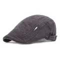 Classic dark grey beret flat cap with quilted stitching and adjustable buckle - Adjustable / Gray