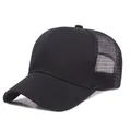 Classic black trucker hat with breathable mesh and curved brim for outdoor sun protection - Black