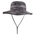 Men's wide brim camouflage sun hat with breathable mesh and adjustable chin strap - One Size 58cm / Grey Green