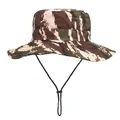 Chapeau de soleil camouflage extérieur avec large bord et cordon réglable pour randonnée - Taille Unique 58cm / Camouflage Café