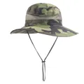 Outdoor men's wide brim fishing sun hat with woodland camouflage and mesh vent - One Size 58cm / Army Green