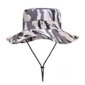 Chapeau de pêche camouflage tigre avec jugulaire réglable pour le plein air - Taille Unique 58cm / Camouflage Blanc Gris