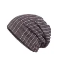 Gorro slouchy de algodón con rayas grises y blancas, estilo casual y suave tejido - Talla única / Negro