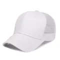 All-white breathable mesh trucker hat with curved brim and solid front panel - White