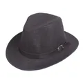 Klassieke donkergrijze strooien fedora hoed met geweven textuur en leren band - Zwart