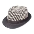 Classic summer woven fedora hat with geometric black and white patterns and black ribbon - M(56-58cm) / Black