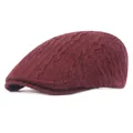 Vintage wine red knitted ivy cap for men featuring classic cable knit texture pattern - Burgundy