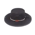 Black wide brim outdoor sun hat with mountain embroidery and adjustable chin strap - One Size / Black