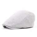 Classic light grey wool blend flat cap for men with knitted textured finish - Plain / Light Gray