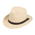 Strohoed fedora in crème met zwarte kunstlederen band en zilveren metalen gesp - Beige