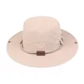 Beige wide brim outdoor sun hat with mountain embroidery and adjustable chin strap - One Size / Beige